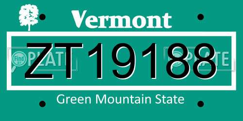 ZT19188 Vermont License Plate