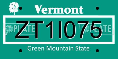ZT1I075 Vermont License Plate
