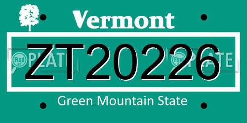 ZT20226 Vermont License Plate