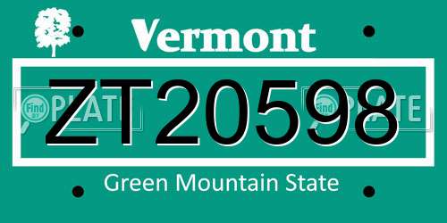 ZT20598 Vermont License Plate
