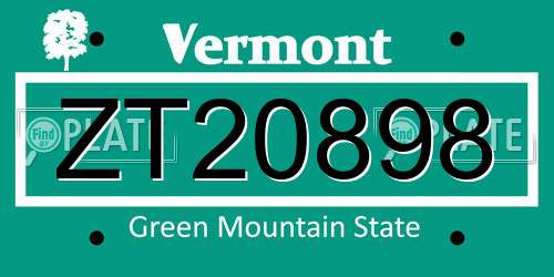ZT20898 Vermont License Plate