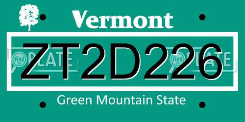 ZT2D226 Vermont License Plate