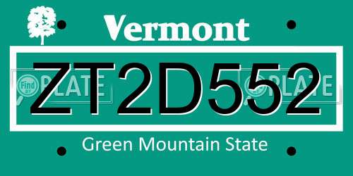 ZT2D552 Vermont License Plate