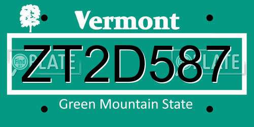 ZT2D587 Vermont License Plate