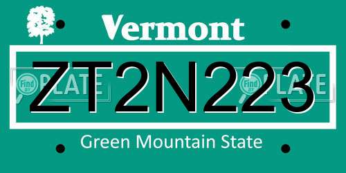 ZT2N223 Vermont License Plate