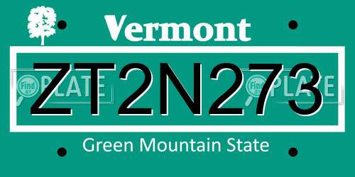 ZT2N273 Vermont License Plate
