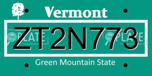 ZT2N773 Vermont License Plate