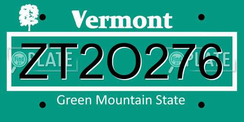 ZT2O276 Vermont License Plate