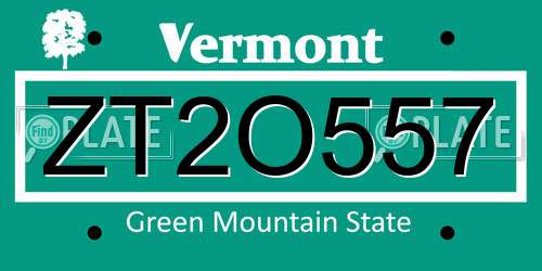 ZT2O557 Vermont License Plate