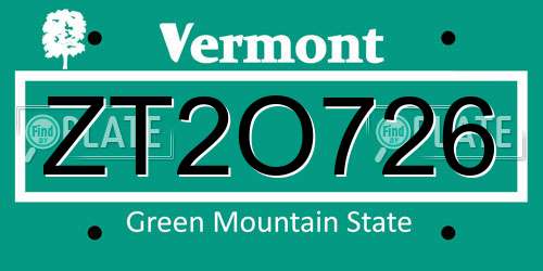 ZT2O726 Vermont License Plate
