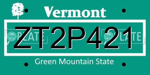 ZT2P421 Vermont License Plate