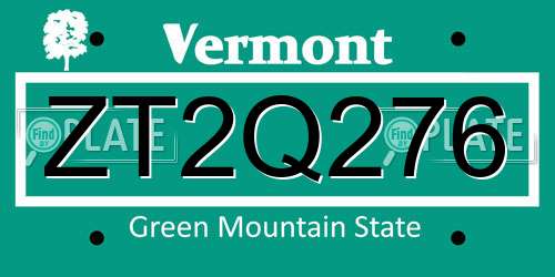ZT2Q276 Vermont License Plate