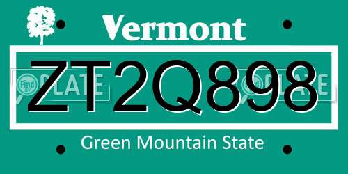 ZT2Q898 Vermont License Plate