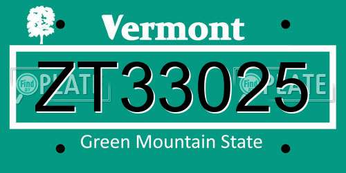 ZT33025 Vermont License Plate