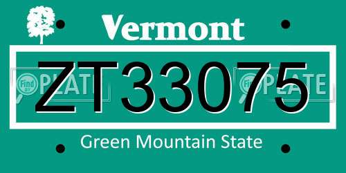 ZT33075 Vermont License Plate
