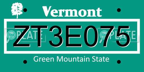 ZT3E075 Vermont License Plate