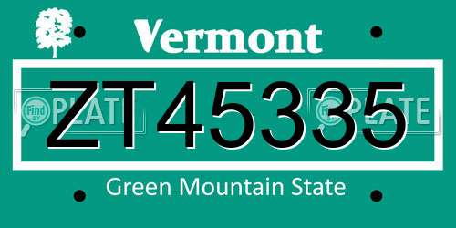 ZT45335 Vermont License Plate