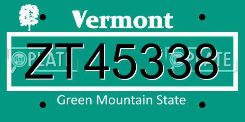 ZT45338 Vermont License Plate