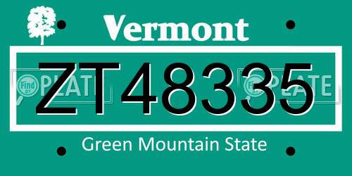 ZT48335 Vermont License Plate