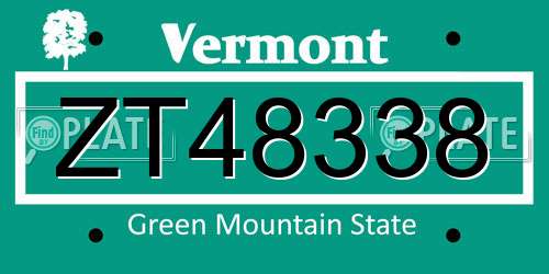 ZT48338 Vermont License Plate
