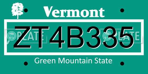 ZT4B335 Vermont License Plate