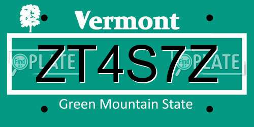 ZT4S7Z Vermont License Plate