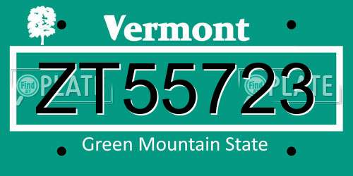 ZT55723 Vermont License Plate