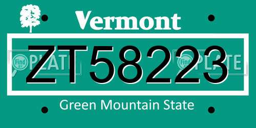 ZT58223 Vermont License Plate