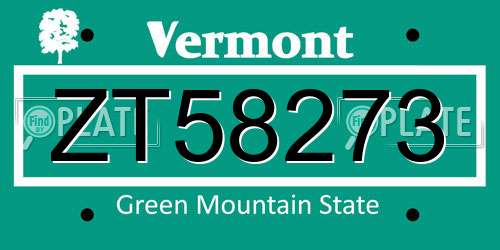 ZT58273 Vermont License Plate