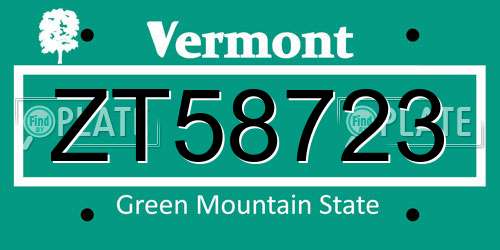 ZT58723 Vermont License Plate
