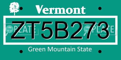 ZT5B273 Vermont License Plate