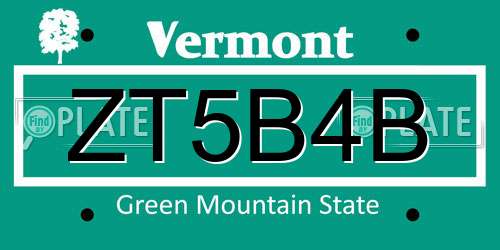 ZT5B4B Vermont License Plate