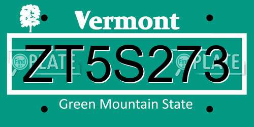 ZT5S273 Vermont License Plate
