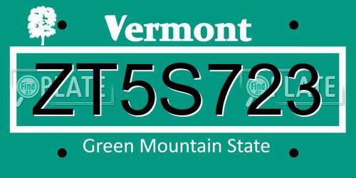 ZT5S723 Vermont License Plate