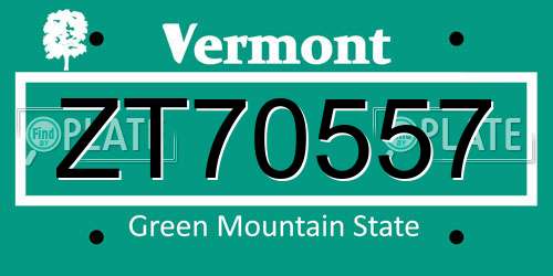 ZT70557 Vermont License Plate