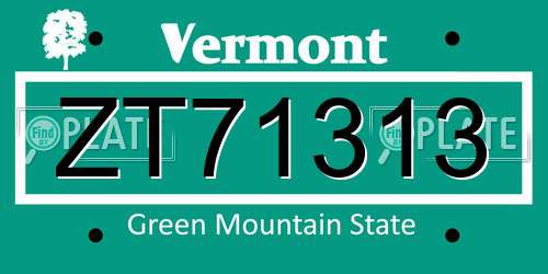 ZT71313 Vermont License Plate