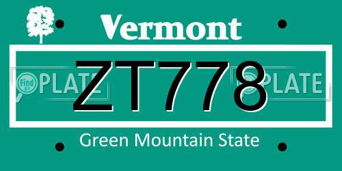 ZT778 Vermont License Plate