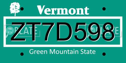 ZT7D598 Vermont License Plate