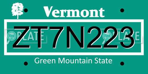 ZT7N223 Vermont License Plate