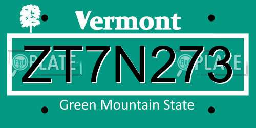 ZT7N273 Vermont License Plate