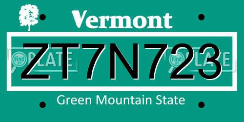 ZT7N723 Vermont License Plate