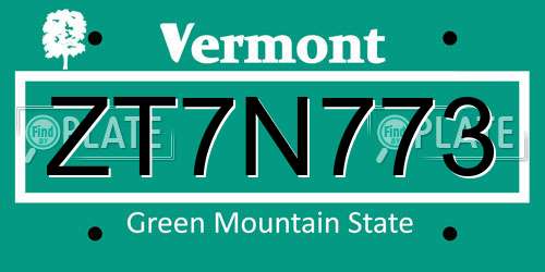 ZT7N773 Vermont License Plate