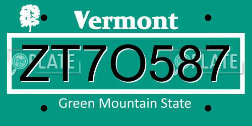 ZT7O587 Vermont License Plate