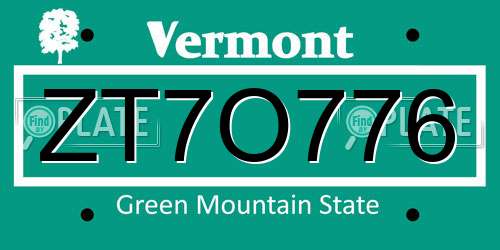 ZT7O776 Vermont License Plate