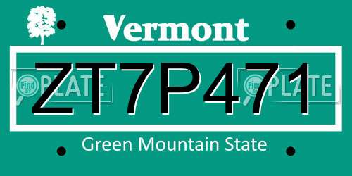 ZT7P471 Vermont License Plate