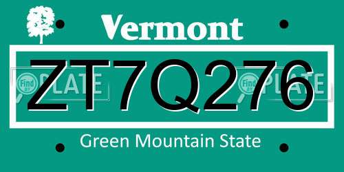 ZT7Q276 Vermont License Plate
