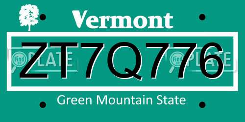 ZT7Q776 Vermont License Plate