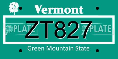 ZT827 Vermont License Plate