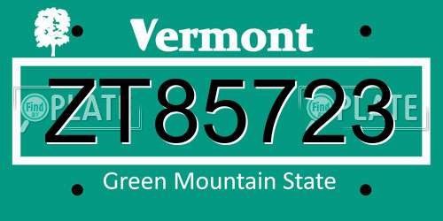 ZT85723 Vermont License Plate