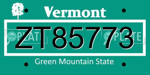 ZT85773 Vermont License Plate